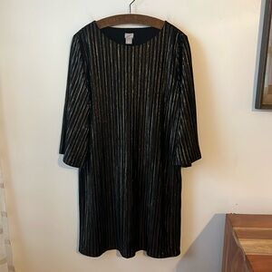 Chico’s Metallic Shine Striped Velvet Dress.
